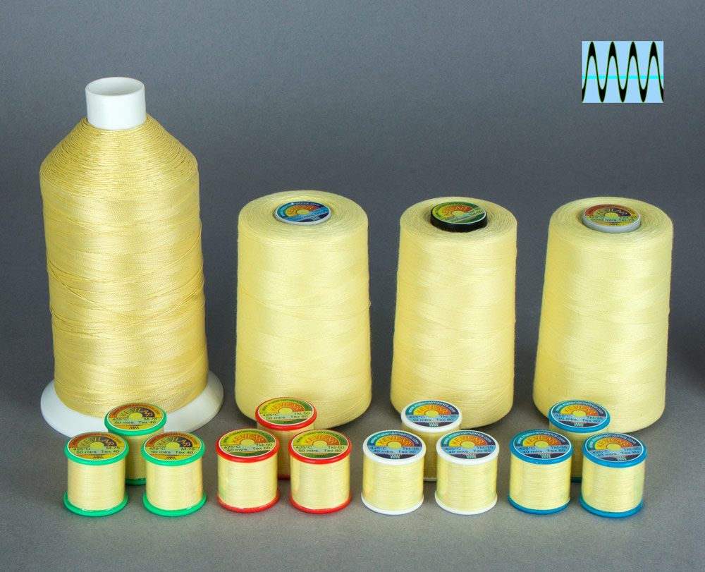 Kevalr sewing thread, all sizes, cones and bobbins. Material Metrics.